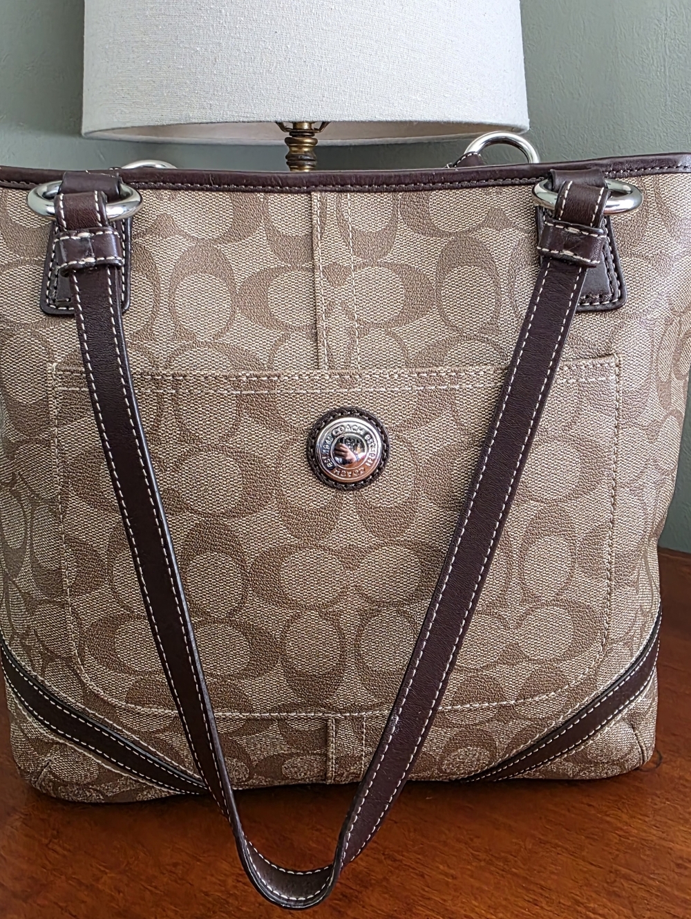 Coach F18393P Peyton Tote Signature Brown Tan Coated Canvas Leather Bag Y2K - Picture 2 of 15